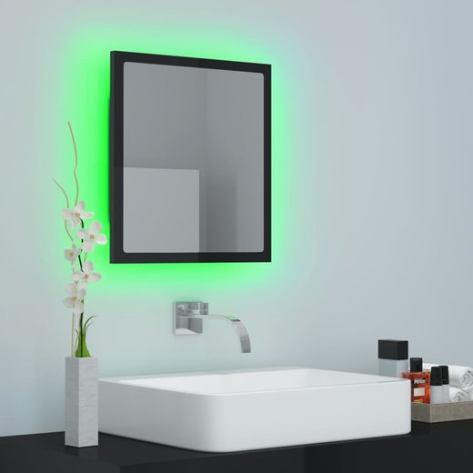 LED-Badspiegel Hochglanz-Schwarz 40x8,5x37 cm Spanplatte