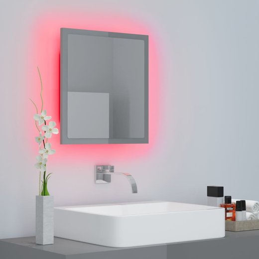 LED-Badspiegel Hochglanz-Grau 40x8,5x37 cm Spanplatte