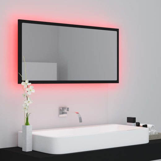 LED-Badspiegel Schwarz 90x8,5x37 cm Spanplatte
