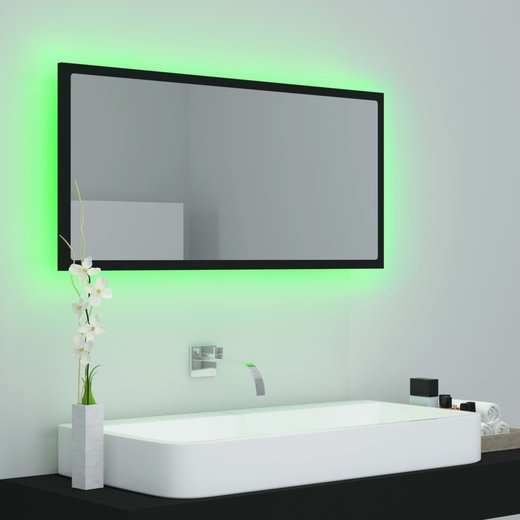 LED-Badspiegel Schwarz 90x8,5x37 cm Spanplatte