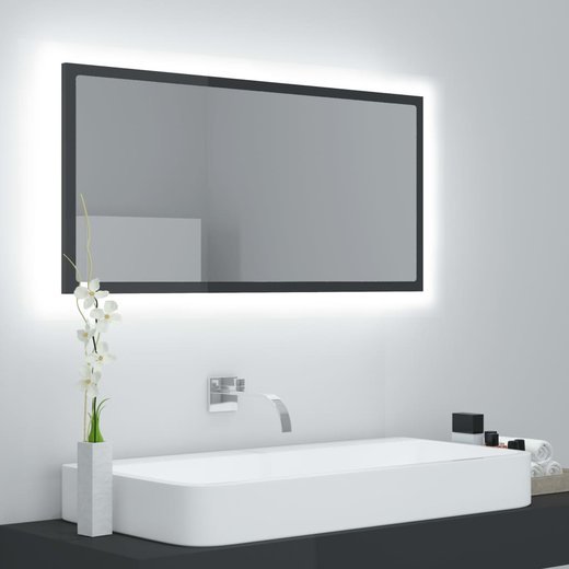 LED-Badspiegel Hochglanz-Grau 90x8,5x37 cm Spanplatte