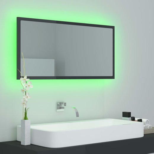LED-Badspiegel Hochglanz-Grau 90x8,5x37 cm Spanplatte