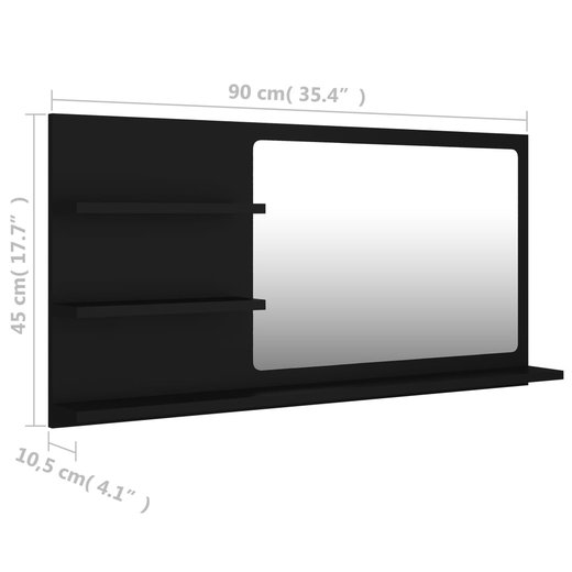 Badspiegel Schwarz 90x10,5x45 cm Spanplatte