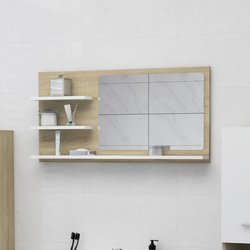 Badspiegel Weiß und Sonoma-Eiche 90x10,5x45 cm Spanplatte