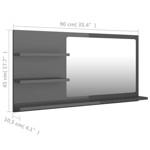 Badspiegel Hochglanz-Grau 90x10,5x45 cm Spanplatte