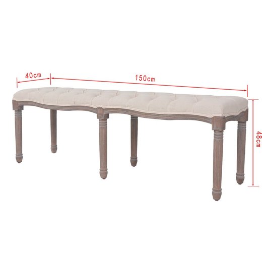 Bank Leinen Massivholz 150 x 40 x 48 cm Cremewei