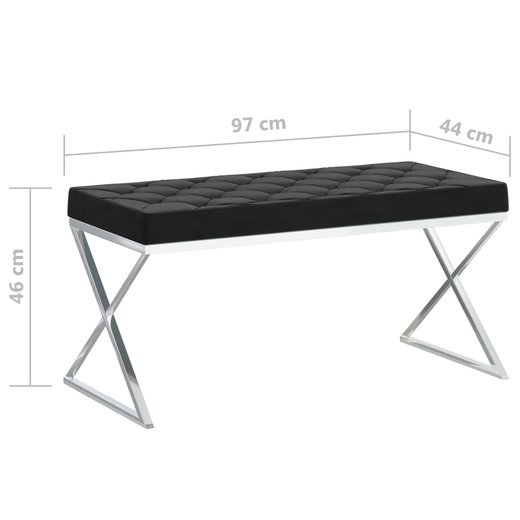 Bank 97 cm Schwarz Samt und Edelstahl