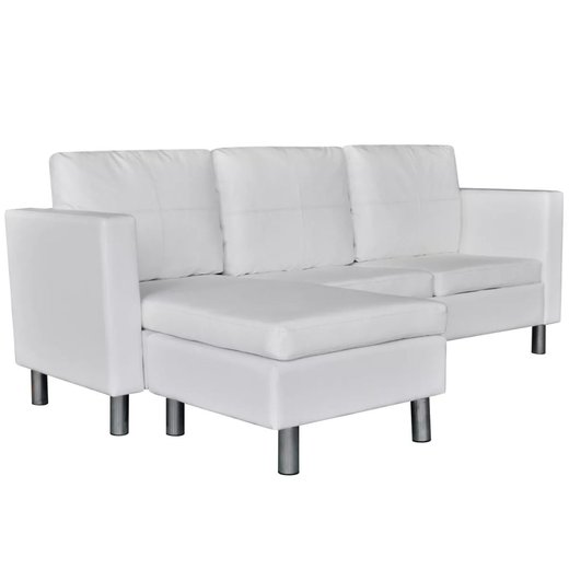 L-frmiges Sofa 3-Sitzer Kunstleder Wei