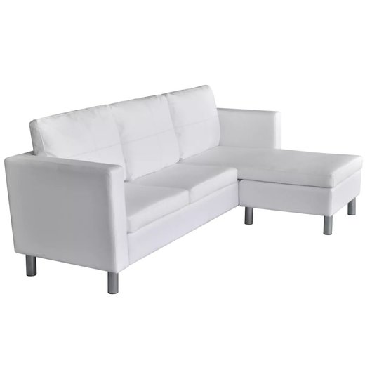 L-frmiges Sofa 3-Sitzer Kunstleder Wei