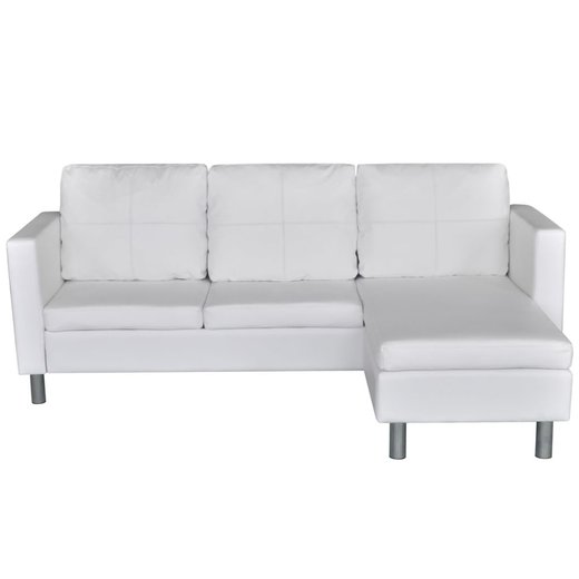 L-frmiges Sofa 3-Sitzer Kunstleder Wei