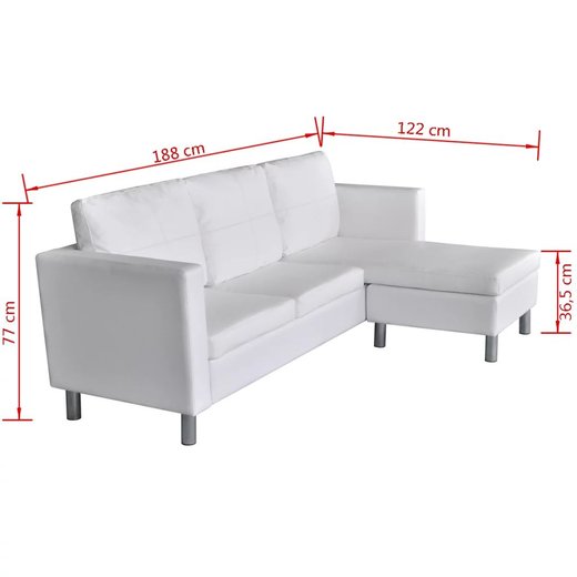 L-frmiges Sofa 3-Sitzer Kunstleder Wei