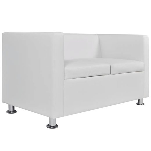2-Sitzer-Sofa Kunstleder Wei