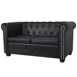 Chesterfield Sofa 2-Sitzer Kunstleder Schwarz
