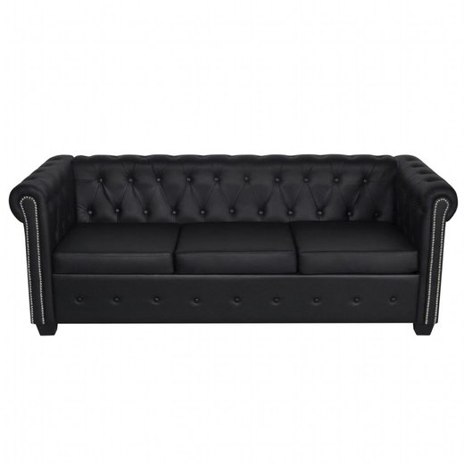 Chesterfield Sofa 3-Sitzer Kunstleder Schwarz