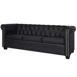 Chesterfield Sofa 3-Sitzer Kunstleder Schwarz