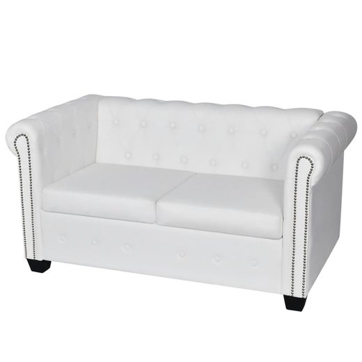 Chesterfield Sofa 2-Sitzer Kunstleder Wei