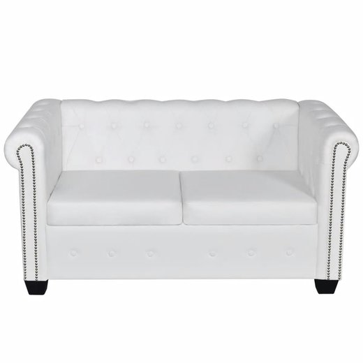 Chesterfield Sofa 2-Sitzer Kunstleder Wei