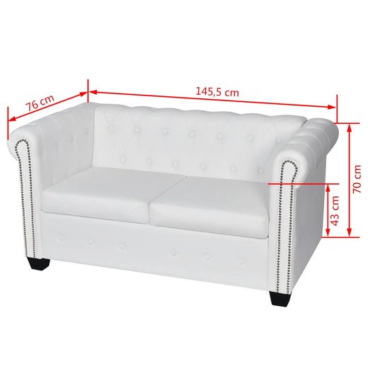 Chesterfield Sofa 2-Sitzer Kunstleder Wei