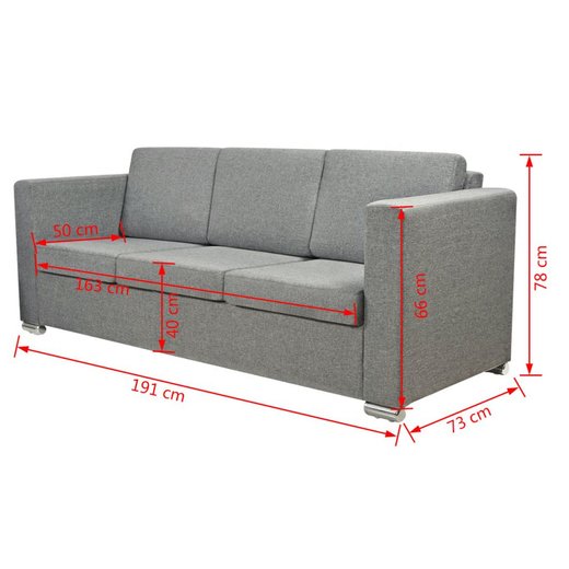3-Sitzer Sofa Stoff Hellgrau