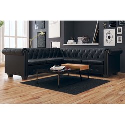 Chesterfield Sofa 5-Sitzer Kunstleder Schwarz