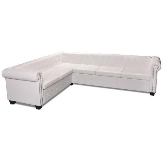 Chesterfield Ecksofa 6-Sitzer Kunstleder Wei