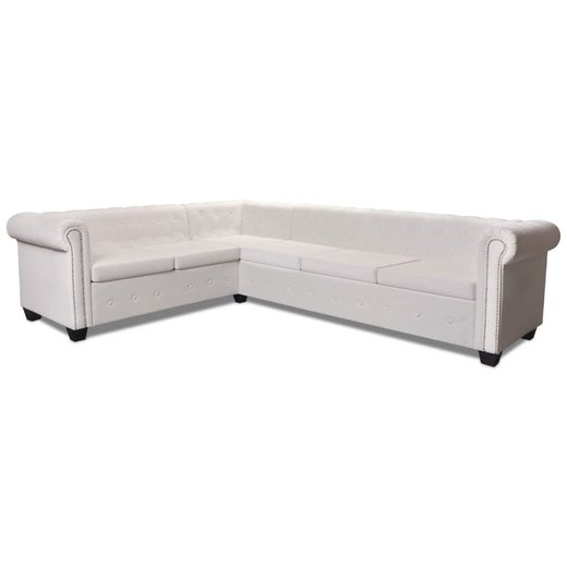 Chesterfield Ecksofa 6-Sitzer Kunstleder Wei