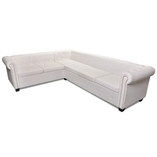 Chesterfield Ecksofa 6-Sitzer Kunstleder Wei
