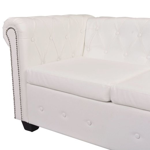 Chesterfield Ecksofa 6-Sitzer Kunstleder Wei