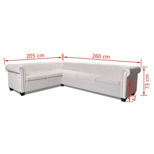 Chesterfield Ecksofa 6-Sitzer Kunstleder Wei