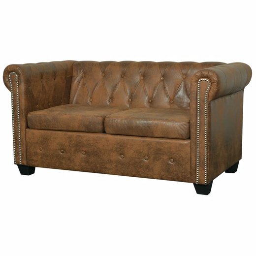 Chesterfield Sofa 2-Sitzer Kunstleder Braun