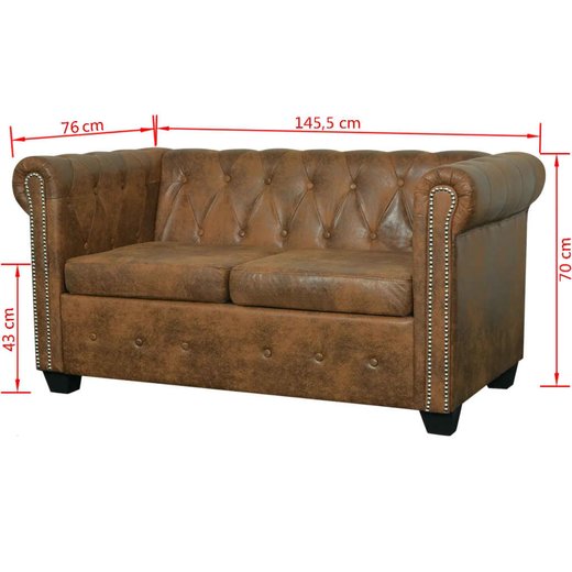 Chesterfield Sofa 2-Sitzer Kunstleder Braun