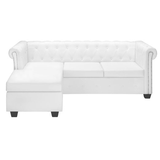 Chesterfield Sofa in L-Form Kunstleder Wei