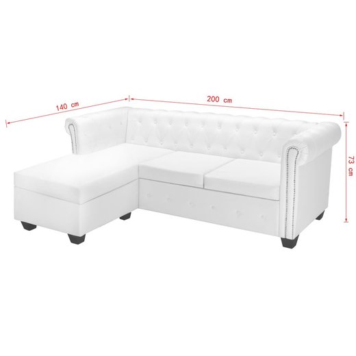 Chesterfield Sofa in L-Form Kunstleder Wei