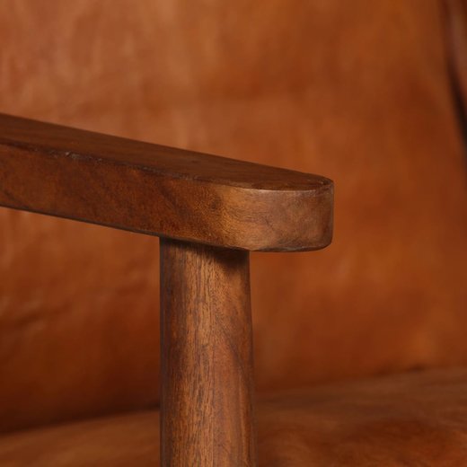 2-Sitzer-Sofa Leder mit Akazienholz Braun