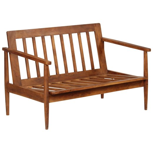 2-Sitzer-Sofa Leder mit Akazienholz Braun