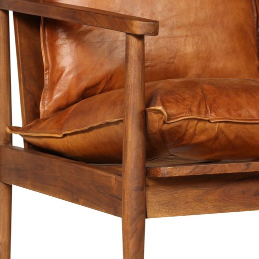 2-Sitzer-Sofa Leder mit Akazienholz Braun