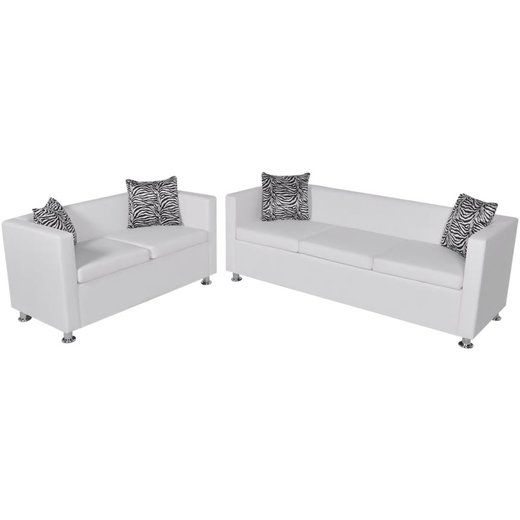 Sofa-Set Kunstleder 3-Sitzer + 2-Sitzer Wei