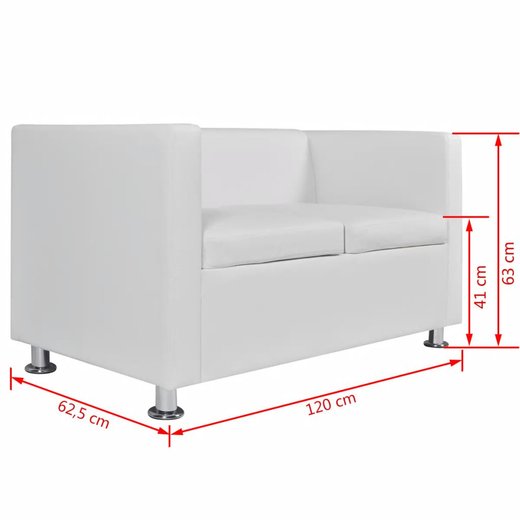 Sofa-Set Kunstleder 3-Sitzer + 2-Sitzer Wei