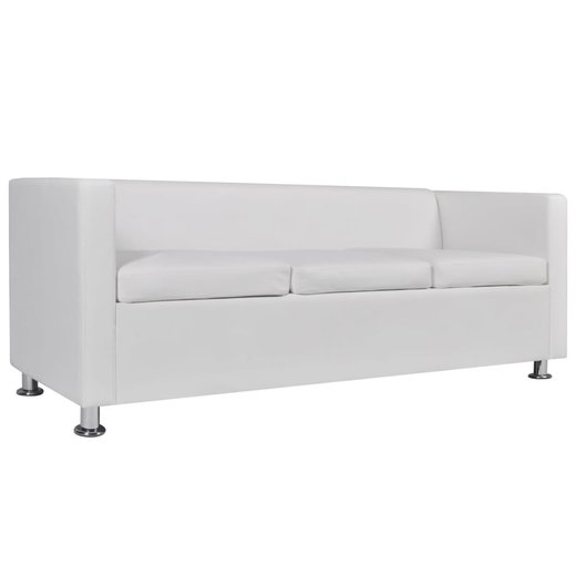 Sofa-Set Kunstleder 3-Sitzer + 2-Sitzer Wei