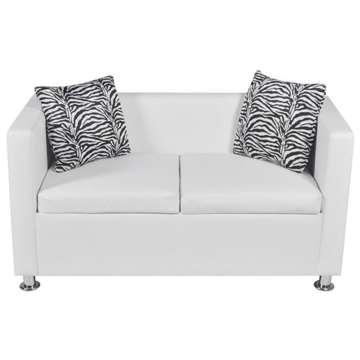 Sofa-Set Kunstleder 3-Sitzer + 2-Sitzer Wei