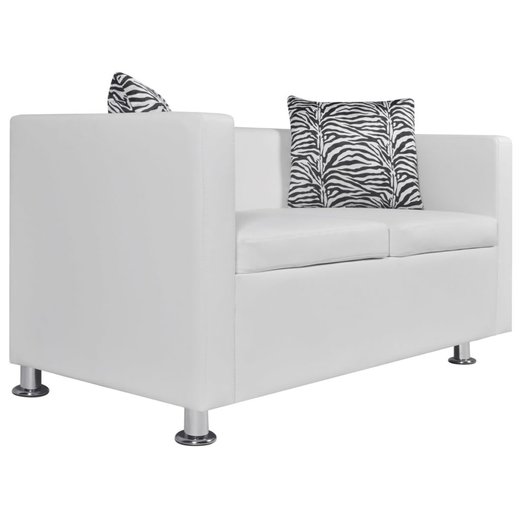 Sofa-Set Kunstleder 3-Sitzer + 2-Sitzer Wei