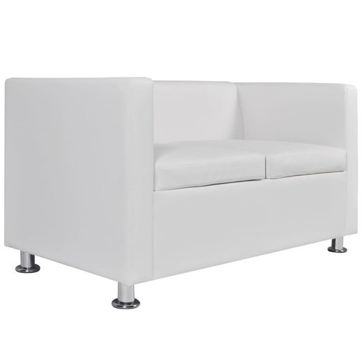 Sofa-Set Kunstleder 3-Sitzer + 2-Sitzer Wei