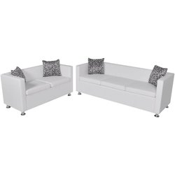 Sofa-Set Kunstleder 3-Sitzer + 2-Sitzer Wei