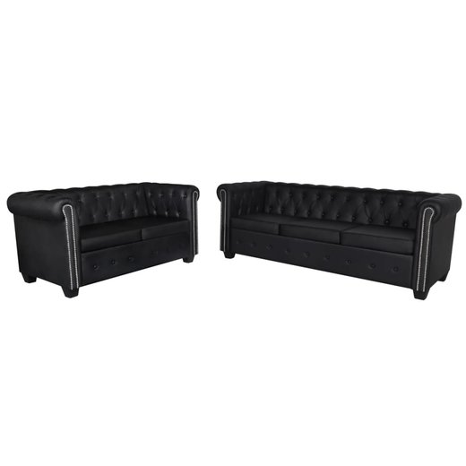 Chesterfield Sofa 2-Sitzer und 3-Sitzer Kunstleder Schwarz