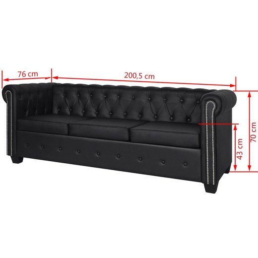 Chesterfield Sofa 2-Sitzer und 3-Sitzer Kunstleder Schwarz