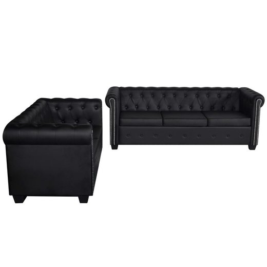Chesterfield Sofa 2-Sitzer und 3-Sitzer Kunstleder Schwarz