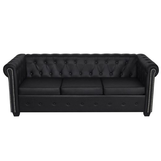Chesterfield Sofa 2-Sitzer und 3-Sitzer Kunstleder Schwarz