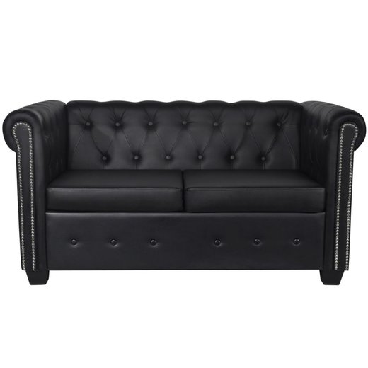 Chesterfield Sofa 2-Sitzer und 3-Sitzer Kunstleder Schwarz