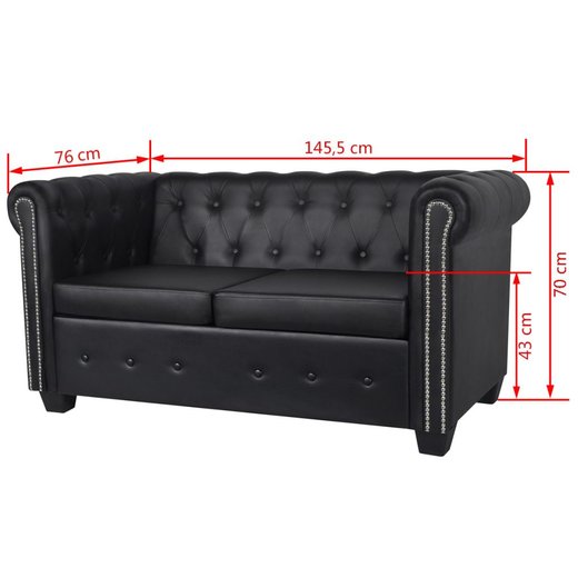Chesterfield Sofa 2-Sitzer und 3-Sitzer Kunstleder Schwarz