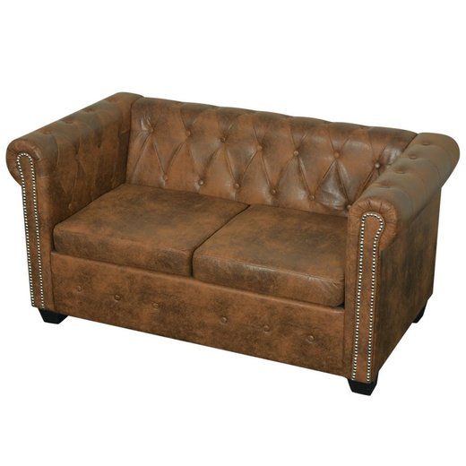 Chesterfield Sofa-Set 2-Sitzer und 3-Sitzer Kunstleder Braun